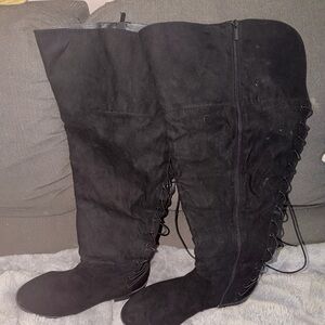 Torrid Black Lace-Up Over-the-Knee Boots